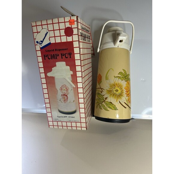 Kitchenettes Justen Air Pot Pump Dispenser Hot Cold Floral 1.9 Liter 1984 W/box - Picture 3 of 8